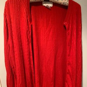 Casual Corner Sweaters - Red Button Cardigan Casual Corner Sweaters - Red Button Cardigan